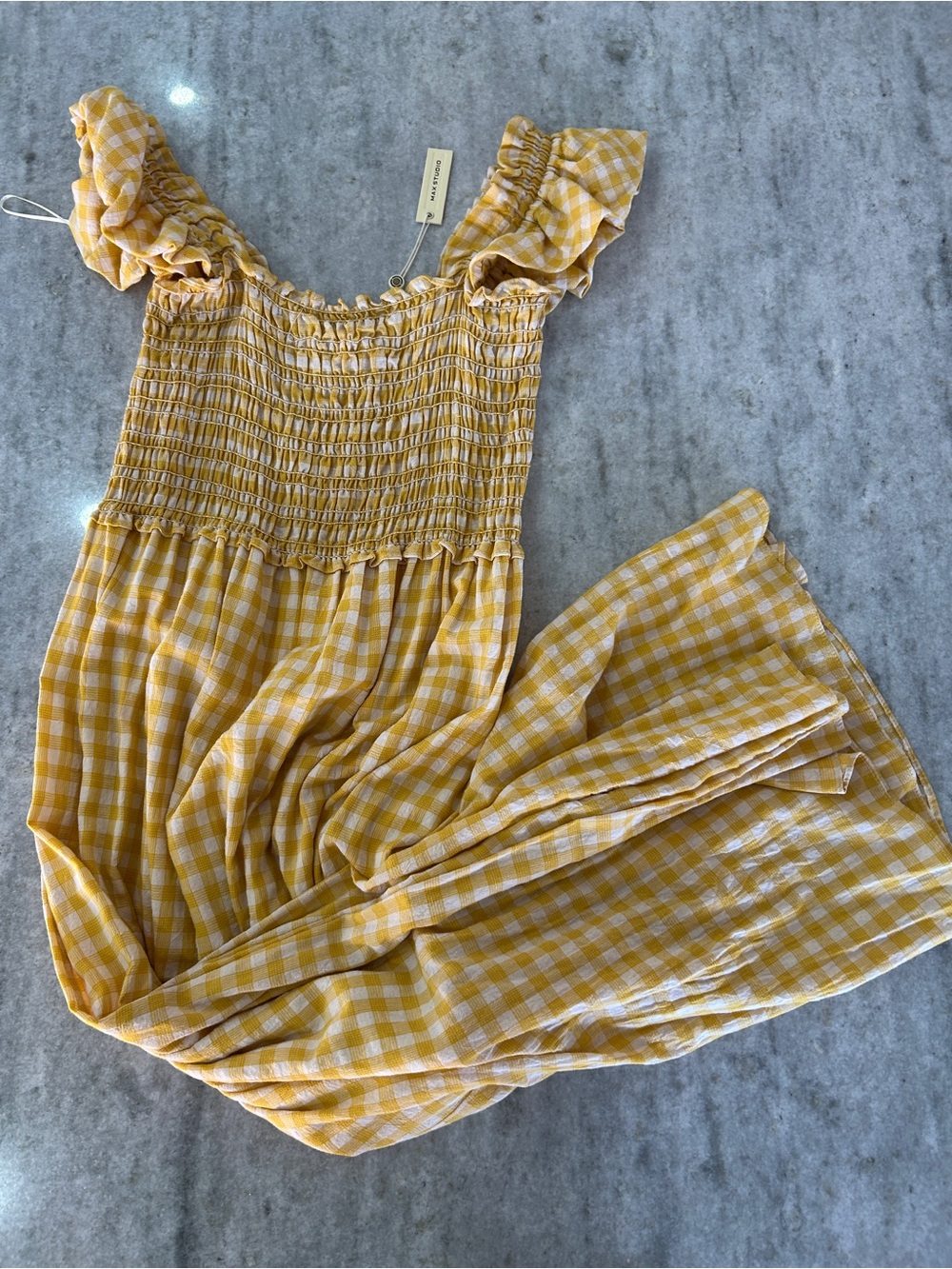Max Studio Yellow Gingham Smocked Sundress Size L